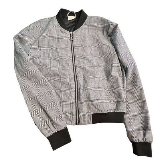 Mens Fox Zip Up Plaid Black White Bomber Long Sleeve sz 1 unisex shacket - Picture 8 of 10